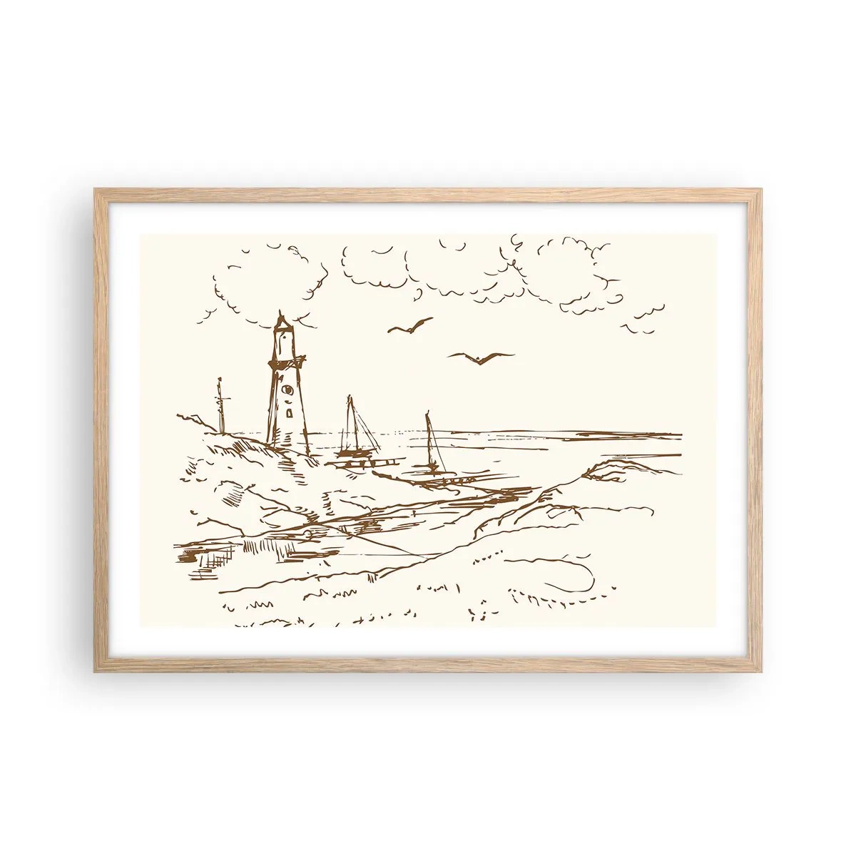 Pôster com moldura de carvalho claro - Esboço das memórias do verão - 70x50 cm
