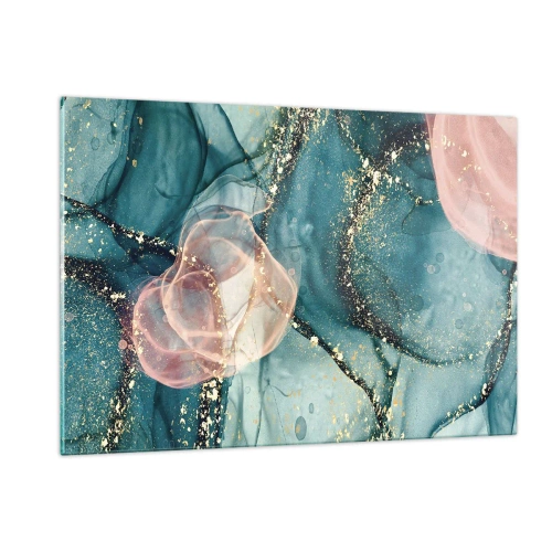 Quadro em vidro - Azul seda, rosa tule - 120x80 cm