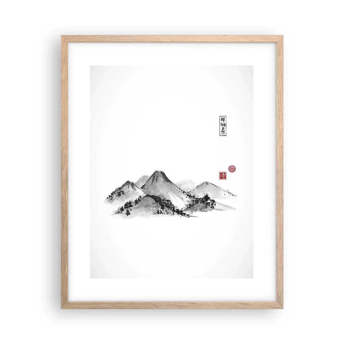 Pôster com moldura de carvalho claro - Para além do vale - 40x50 cm