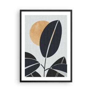 Pôster com moldura preta - Uma composição minimalista de folhas contra o sol como pano de fundo - 50x70cm - Um dia quente de verão - Decoração de parede moderna para a sala de estar e quarto ARTTOR