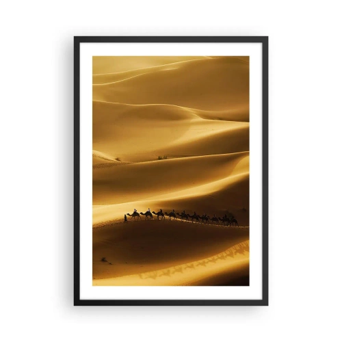 Pôster com moldura preta - Uma caravana de camelos nas dunas do deserto - 50x70cm - Caravana nas ondas do deserto - Decoração de parede moderna para a sala de estar e quarto ARTTOR