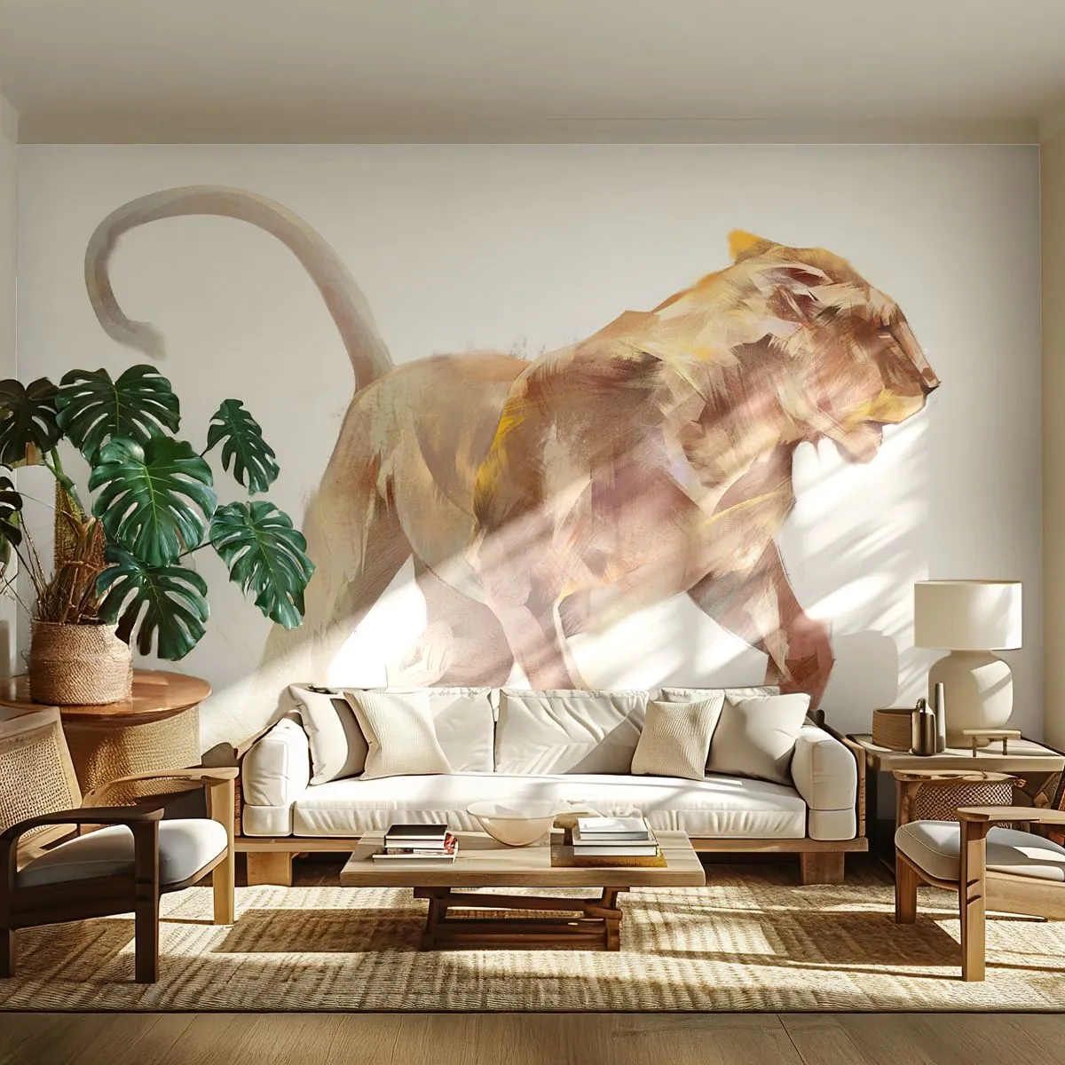 Papel de Parede Premium Canvas - Graça selvagem - Animais, Leão, Abstração - 200x140 cm