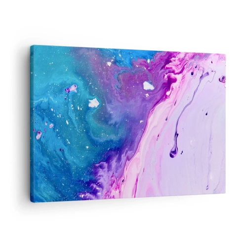 Quadro em tela - Abstração em cores roxa e turquesa inspirada em contrastes - 70x50cm - Yin e yang - Decoração de parede moderna para a sala de estar e quarto ARTTOR