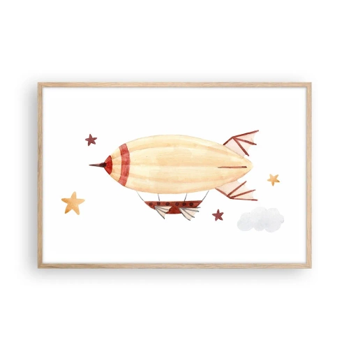 Pôster com moldura de carvalho claro - Dirigível - 91x61 cm