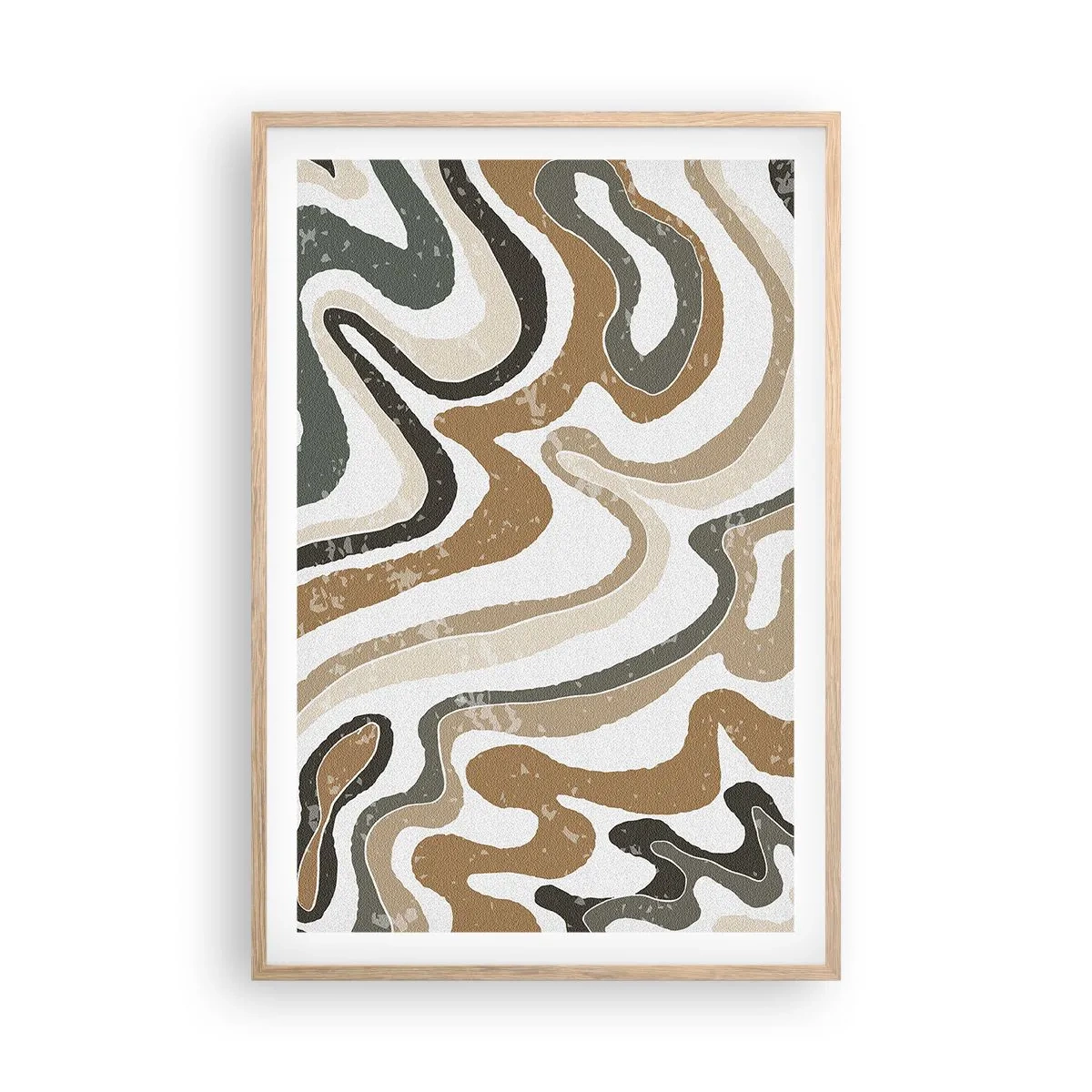Pôster com moldura de carvalho claro - Meandros de cores da terra - 61x91 cm