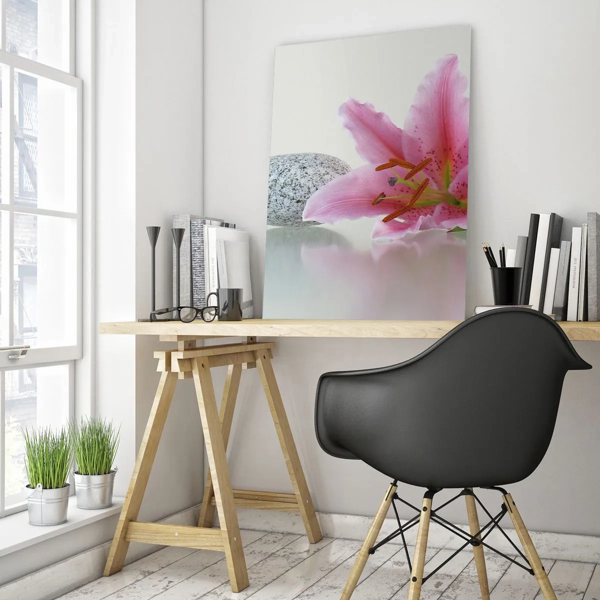 Quadro em vidro - Estudo em rosa, cinza e branco - 80x120 cm