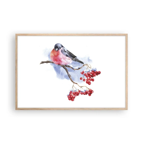 Pôster com moldura de carvalho claro - Inverno a cores - 91x61 cm