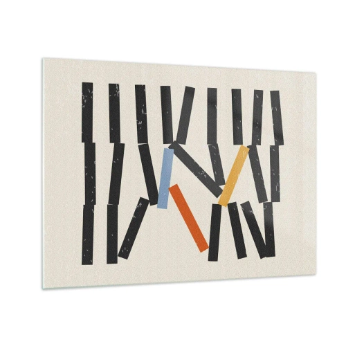 Quadro em vidro - Uma composição gráfica estilizada como dominó com detalhes coloridos. - 70x50cm - Dominó – composição - Decoração de parede moderna para a sala de estar e quarto ARTTOR
