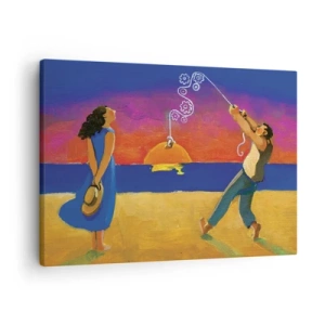Quadro em tela - Figuras à beira-mar ao pôr do sol - 70x50cm - Mais do que uma estrela do céu - Decoração de parede moderna para a sala de estar e quarto ARTTOR