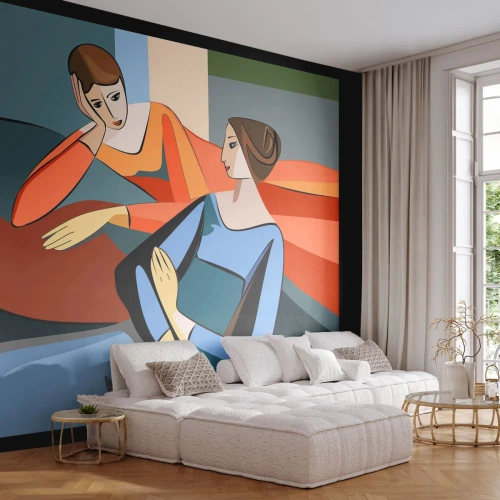 Papel de Parede Premium Sand - Um momento de confiança - Cubismo, Retrato, Mulheres - 400x280 cm