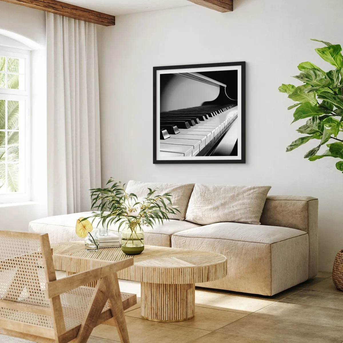 Pôster com moldura preta - Harmonia de formas e cores - 60x60 cm