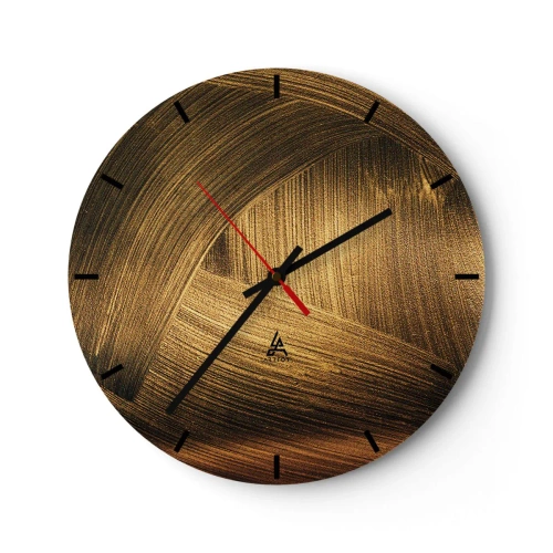 Relógio de parede - Relógio em vidro - Textura dourada abstrata com brilho elegante - 30x30cm - No labirinto dourado - Decoração de parede moderna para a sala de estar, cozinha e quarto ARTTOR