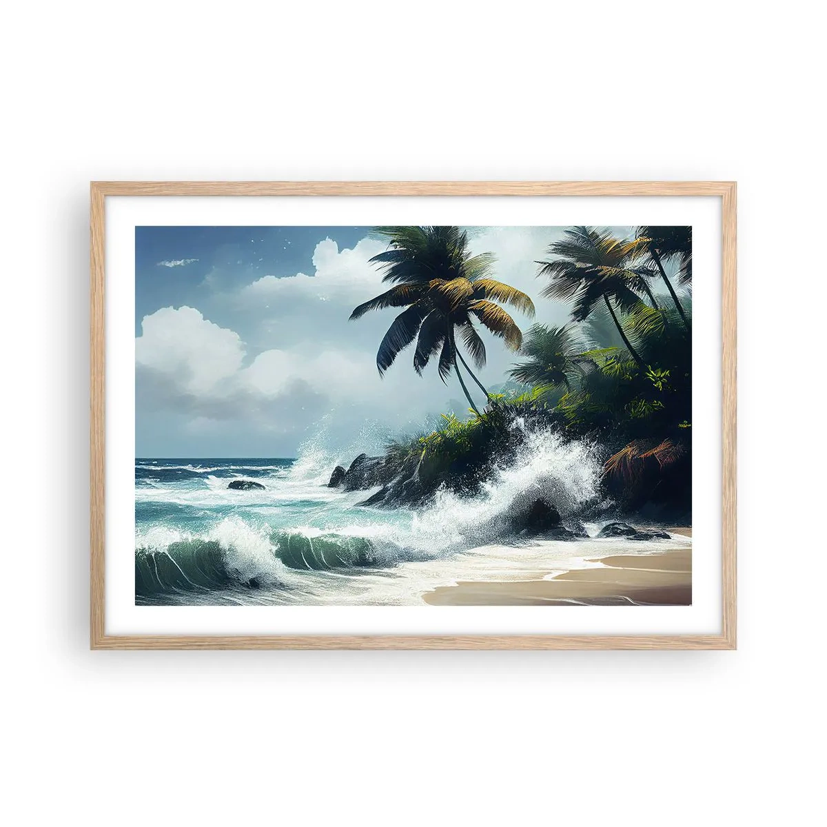 Pôster com moldura de carvalho claro - Em uma costa tropical - 70x50 cm