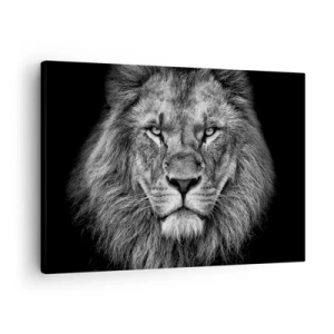 Quadro em tela - Retrato de um leão majestoso em preto e branco - 70x50cm - Em trajes de coroação - Decoração de parede moderna para a sala de estar e quarto ARTTOR