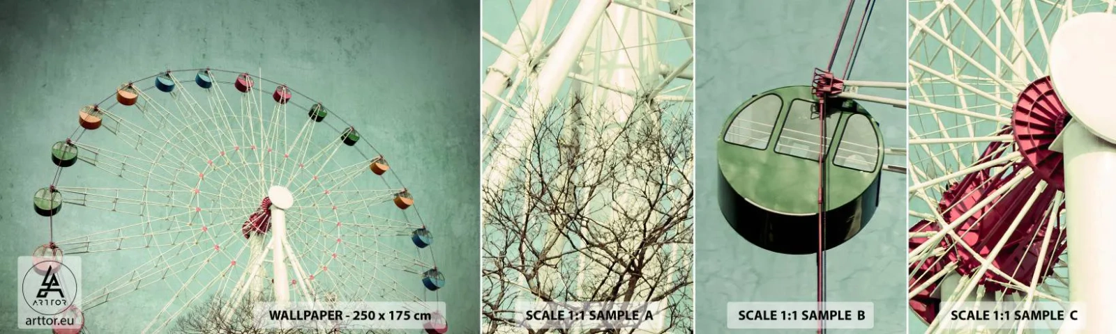 Amostra de Papel de Parede Standard Eco - Diverte-te - roda gigante, Carrossel, Vintage - 100x30 cm