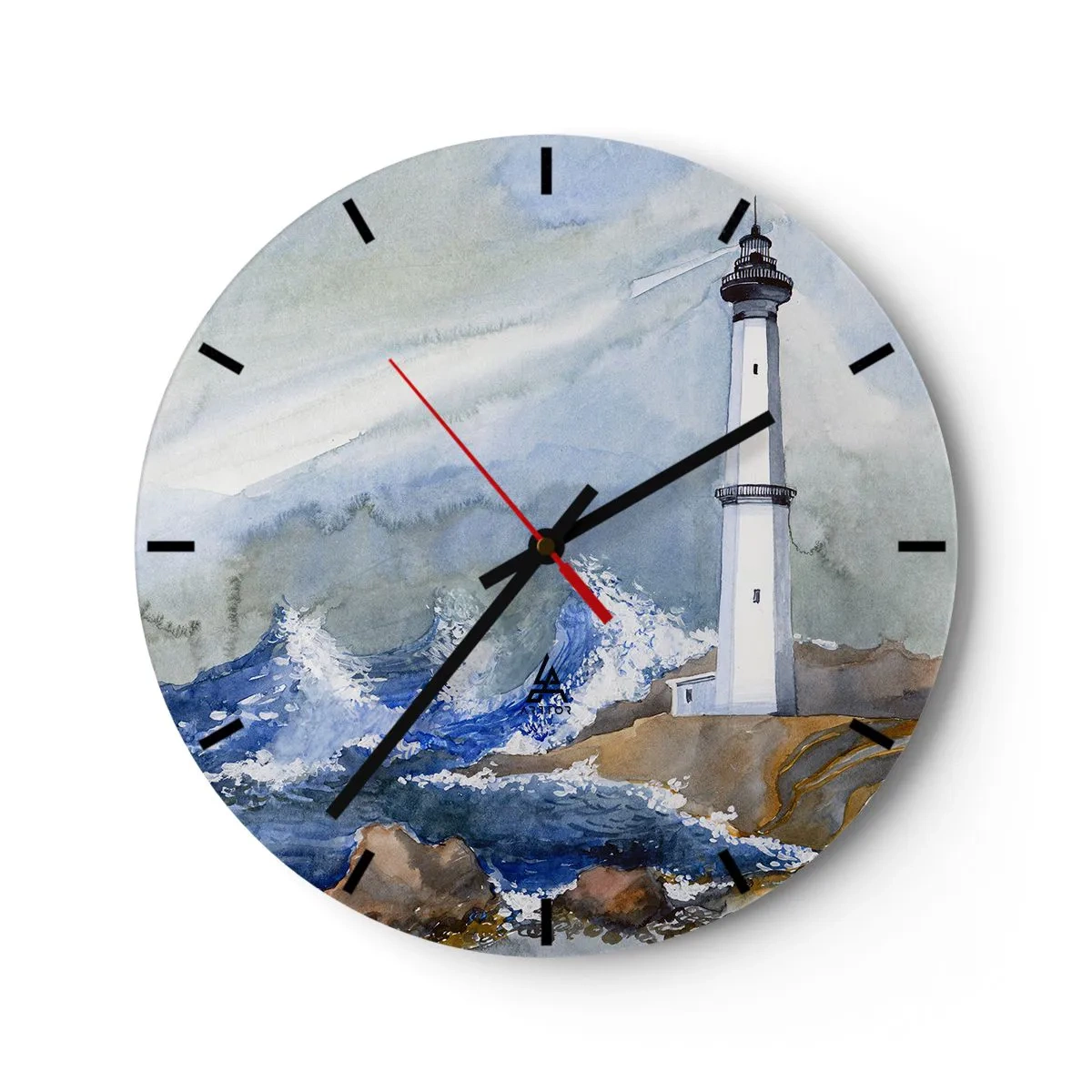 Relógio de parede - Relógio em vidro - Um farol acima de um mar tempestuoso - 30x30cm - Contra as trevas e a tempestade - Decoração de parede moderna para a sala de estar, cozinha e quarto ARTTOR