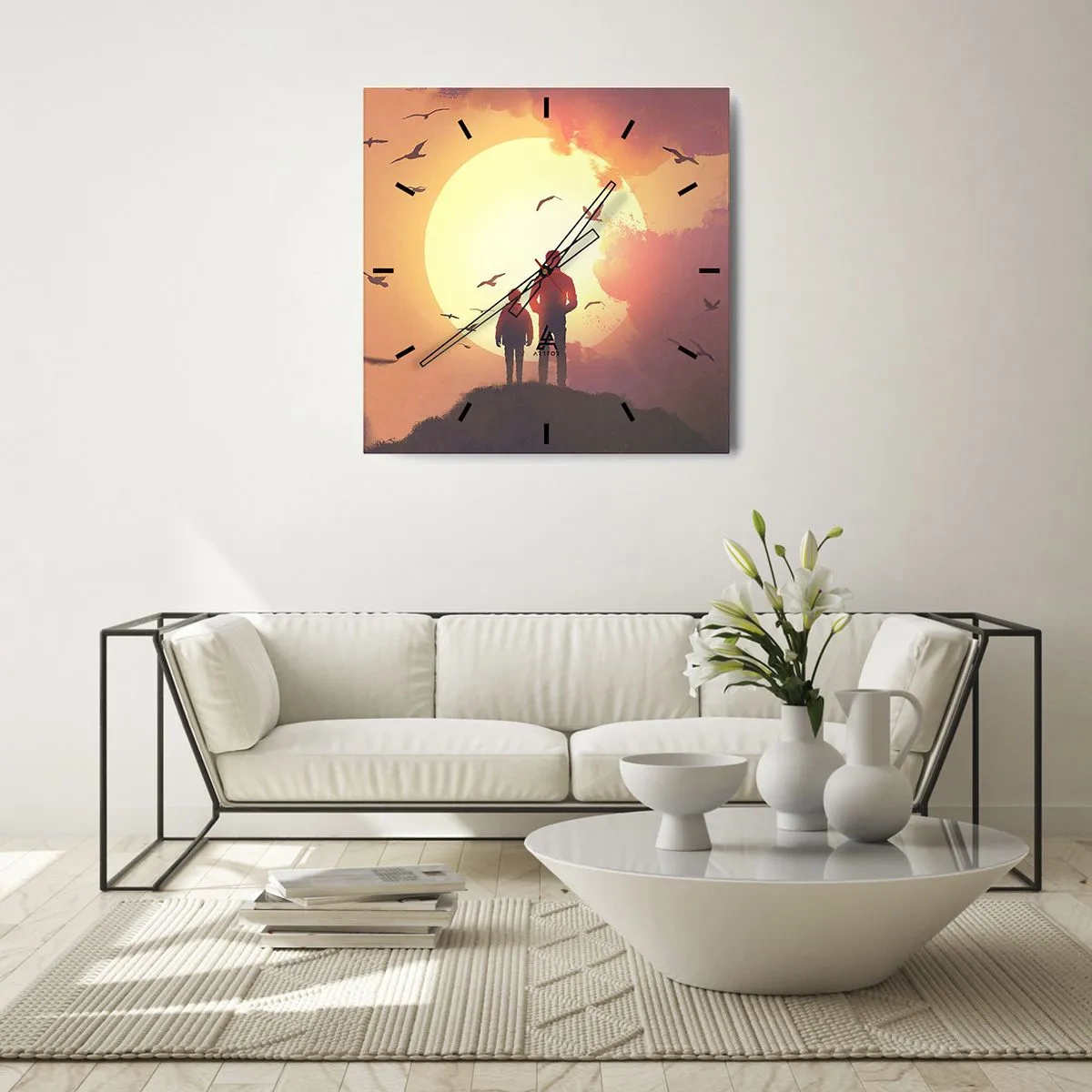 Relógio de parede - Relógio em vidro - Cara a cara com o sol - 40x40 cm