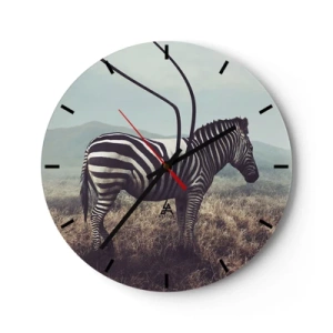 Relógio de parede - Relógio em vidro - Uma zebra em um ambiente natural com o cenário da savana - 30x30cm - Atenção! Falha - Decoração de parede moderna para a sala de estar, cozinha e quarto ARTTOR