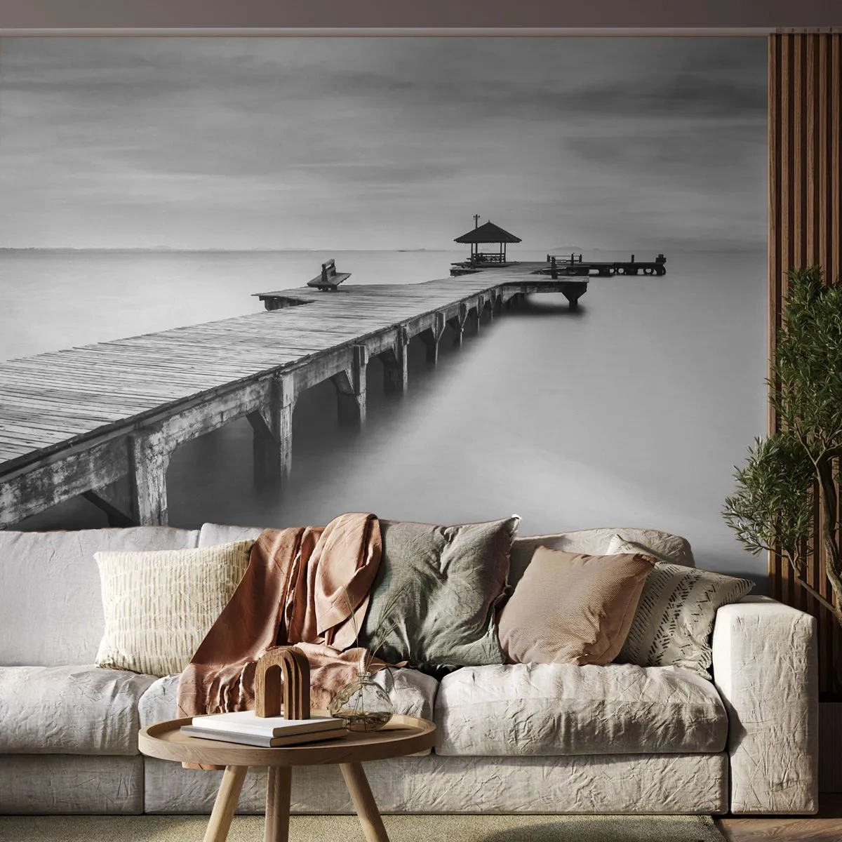 Papel de Parede Autocolante Deluxe Sticker - Para longe - Paisagem, Mar, Ponte de madeira - 250x175 cm