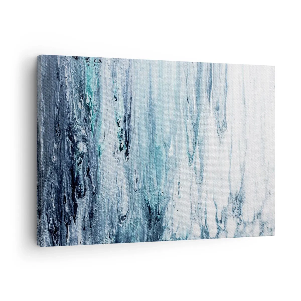 Quadro em tela - Listras azuis e brancas abstratas que lembram pingentes de gelo - 70x50cm - Estalactites em azul - Decoração de parede moderna para a sala de estar e quarto ARTTOR