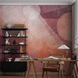 Papel de Parede Premium Sand - Transformações geométricas em rosa - Abstração, Pedaço, Padrão Moderno - 300x210 cm
