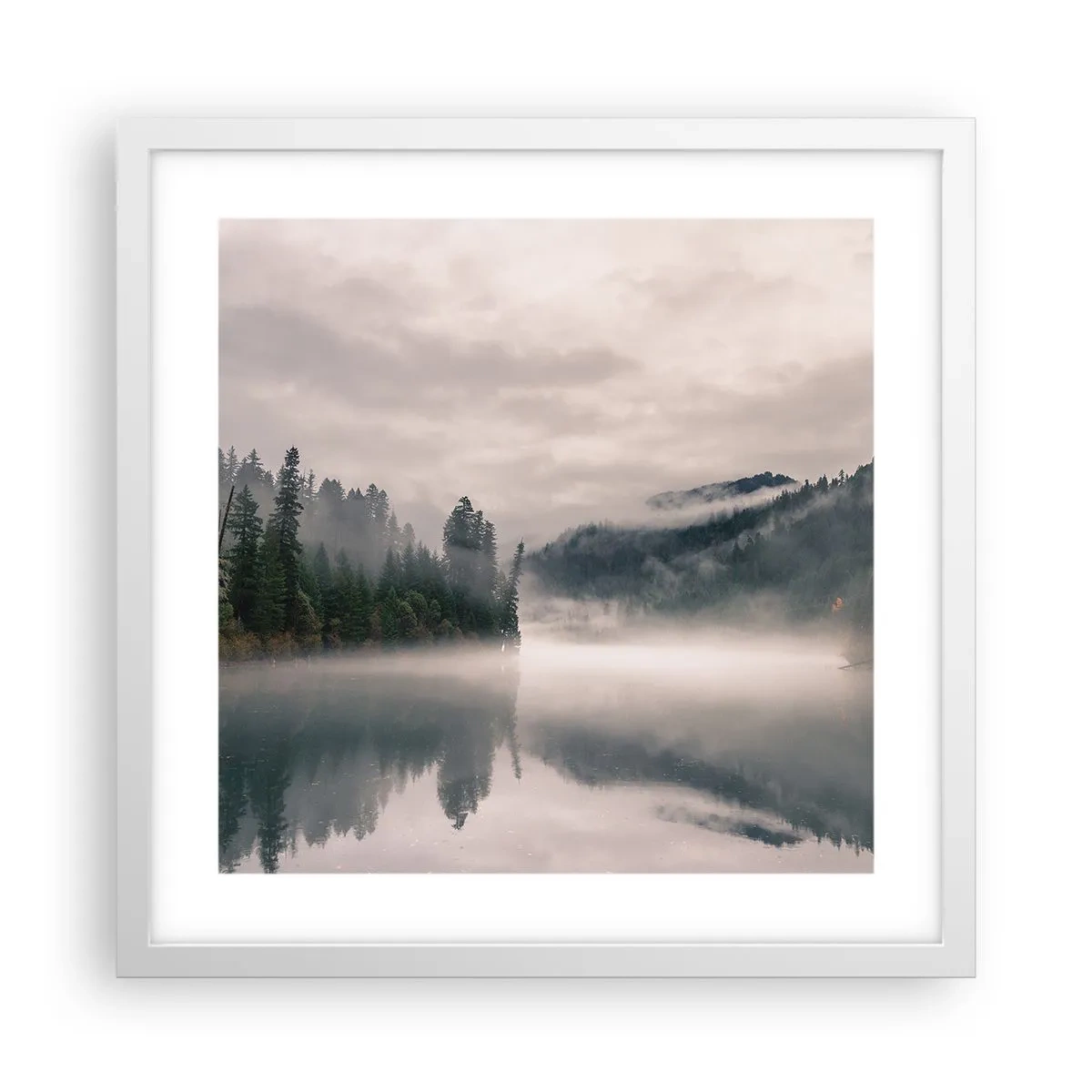Pôster em moldura branca - Em devaneio, na névoa - 40x40 cm