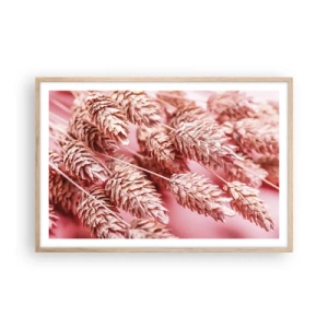 Pôster com moldura de carvalho claro - Cascata floral em rosa - 91x61 cm