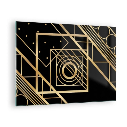 Quadro em vidro - Padrões geométricos dourados em um fundo preto - 70x50cm - Geometria dourada - Decoração de parede moderna para a sala de estar e quarto ARTTOR