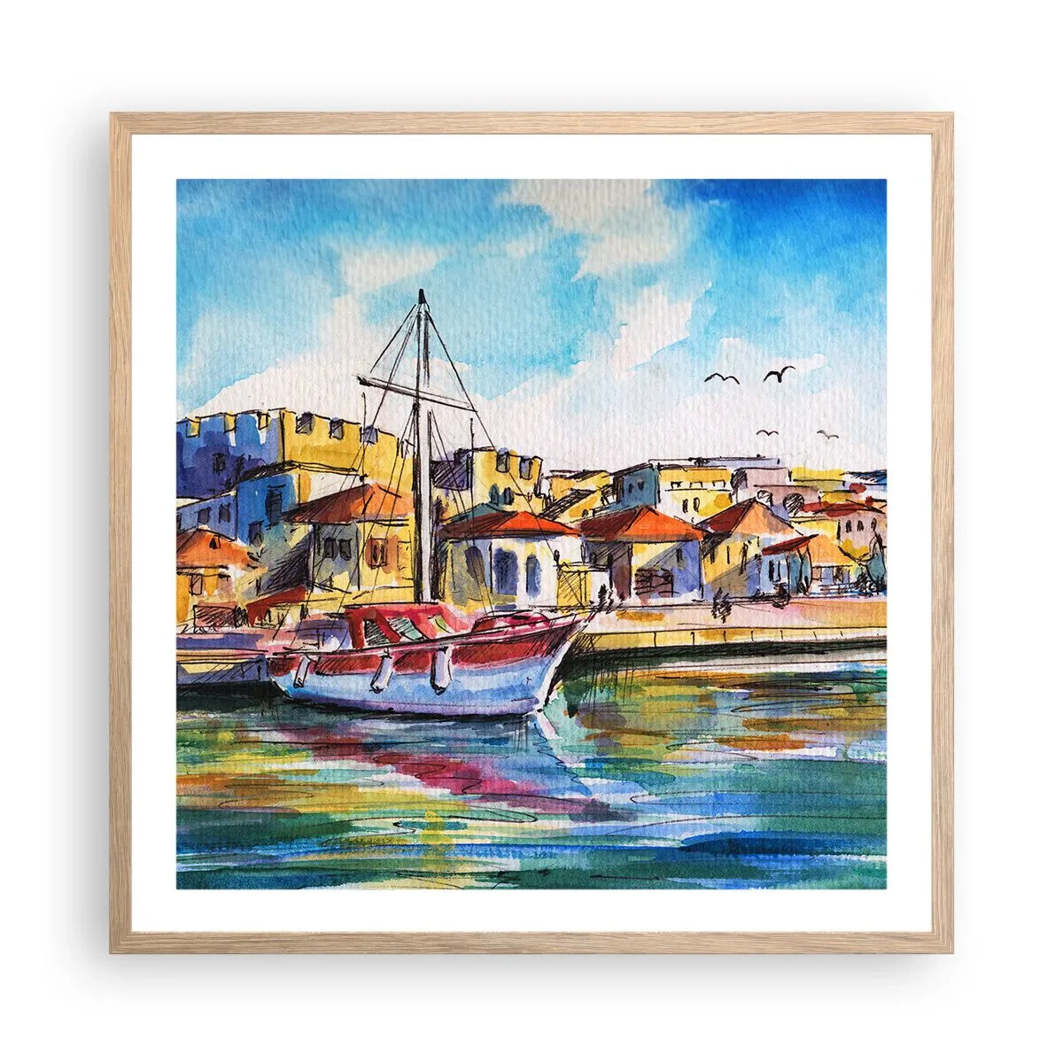 Pôster com moldura de carvalho claro - Tarde de arco-íris - 60x60 cm
