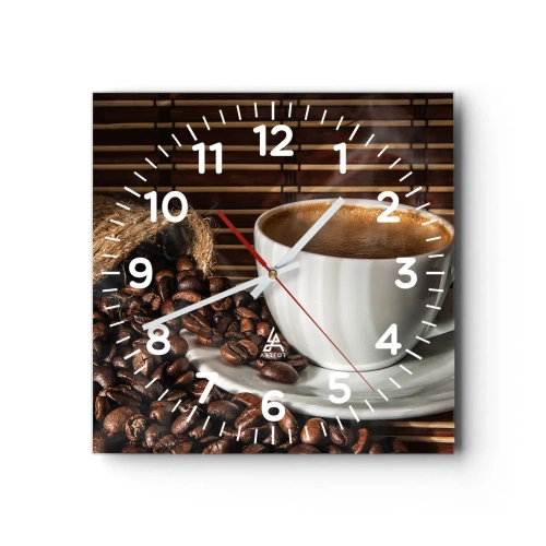 Relógio de parede - Relógio em vidro - A escuridão do carvão, a transparência do âmbar - 40x40 cm