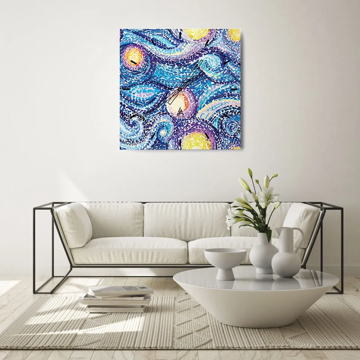 Relógio de parede - Relógio em vidro - De um quadro de van Gogh - 30x30 cm