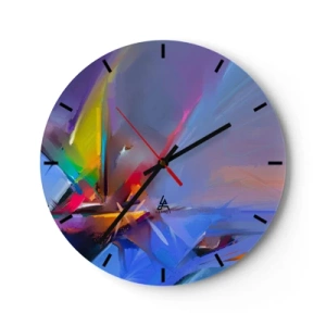 Relógio de parede - Relógio em vidro - Um jogo abstrato de cores e formas sobre um fundo azul - 30x30cm - Como as asas de um pássaro - Decoração de parede moderna para a sala de estar, cozinha e quarto ARTTOR
