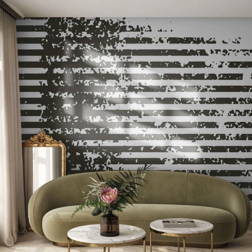 Papel de Parede Standard Eco - Listras pretas e texturas em uma composição abstrata e industrial - 100x70cm - Ritmo e ruído - Decoração de parede moderna para a sala de estar e quarto ARTTOR