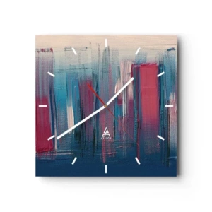 Relógio de parede - Relógio em vidro - Composição vertical em azul e vermelho - 30x30 cm