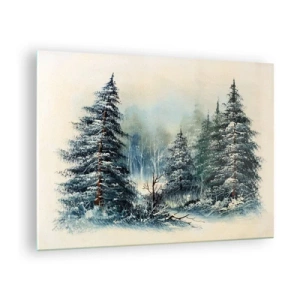 Quadro em vidro - Floresta de inverno com árvores cobertas de neve contra o céu - 70x50cm - Prontas para o Natal - Decoração de parede moderna para a sala de estar e quarto ARTTOR