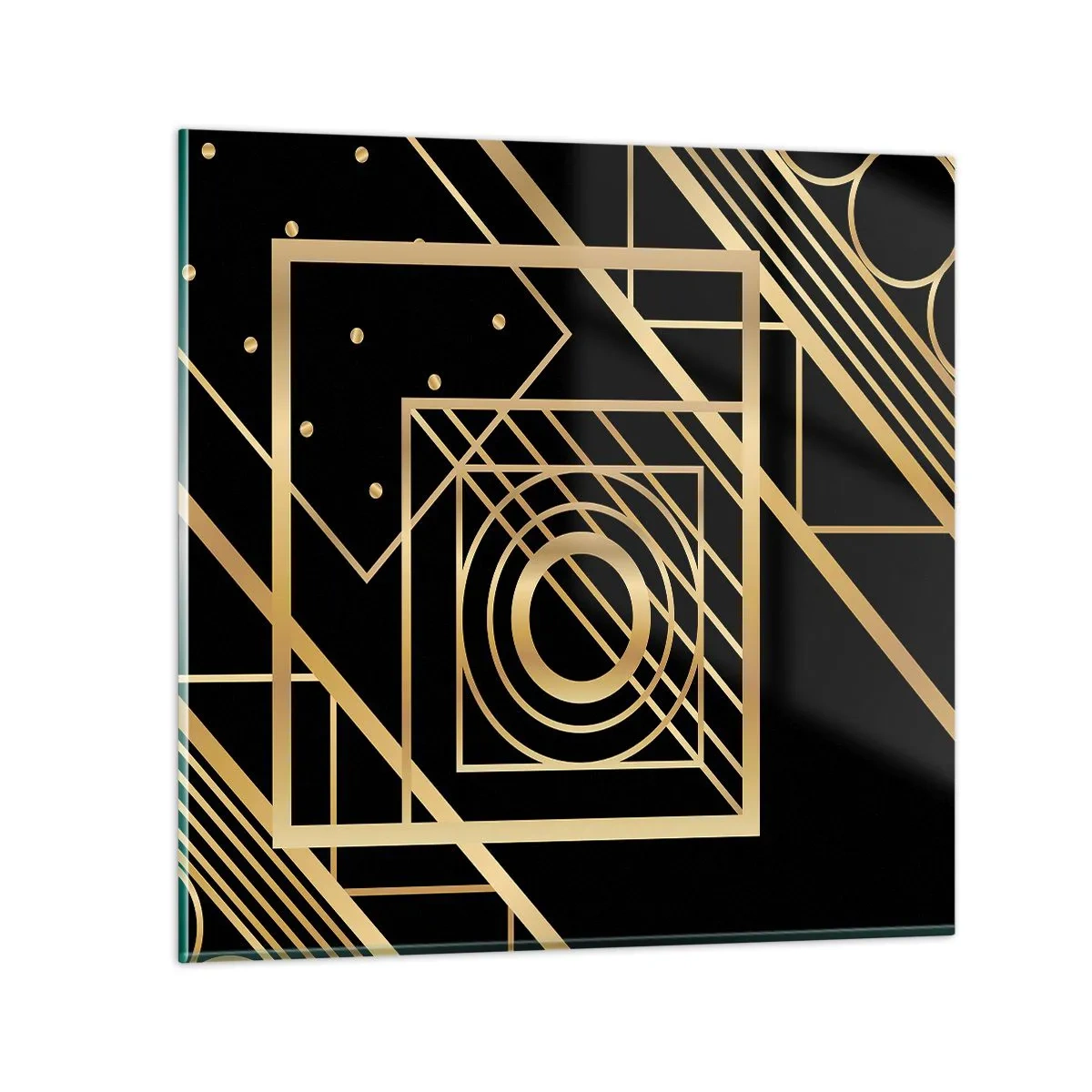 Quadro em vidro - Geometria dourada - 30x30 cm