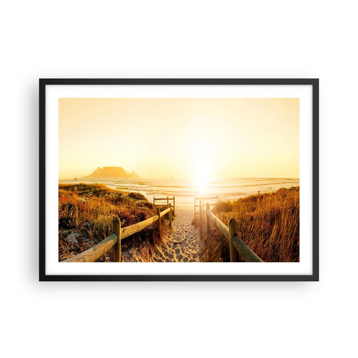 Pôster com moldura preta - Pelaa duna, em direção ao sol - 70x50 cm