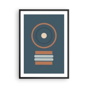 Pôster com moldura preta - Padrão geométrico com círculos e retângulos em tons de azul e marrom - 50x70cm - A essência da questão - Decoração de parede moderna para a sala de estar e quarto ARTTOR