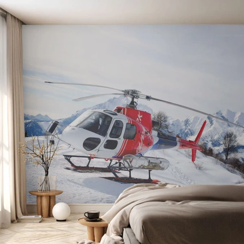 Papel de Parede Premium Sand - Sempre pronto - Helicóptero, Paisagem, Alpes - 100x70 cm
