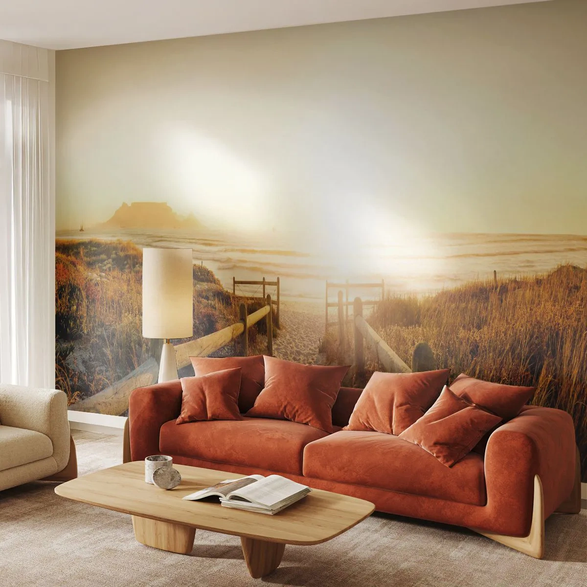 Papel de Parede Standard Eco - Pelaa duna, em direção ao sol - Paisagem, Praia, Pôr do sol - 300x210 cm