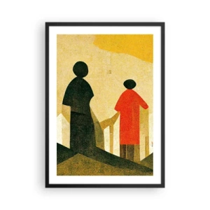 Pôster com moldura preta - Silhuetas geométricas de figuras contra o fundo de uma paisagem abstrata - 50x70cm - Ainda há um longo caminho a percorrer - Decoração de parede moderna para a sala de estar e quarto ARTTOR