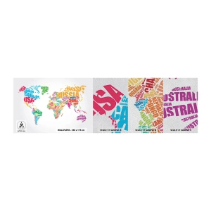 Amostra de papel de parede Premium Sand - Quero conhecer todos - Mapa mundial, Gráficos, Continentes - 100x30 cm
