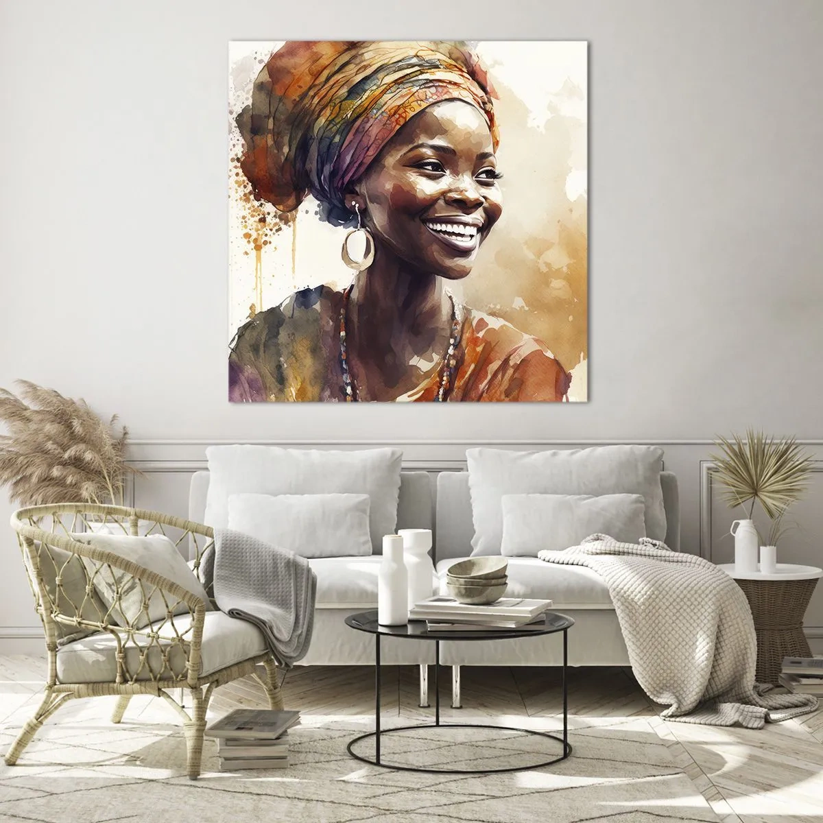 Quadro em vidro - Rainha africana - 40x40 cm