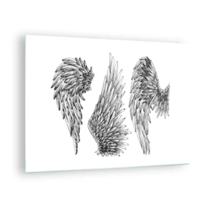 Quadro em vidro - Asas de anjo em gráficos artísticos em preto e branco - 70x50cm - Você também pode se tornar um anjo - Decoração de parede moderna para a sala de estar e quarto ARTTOR