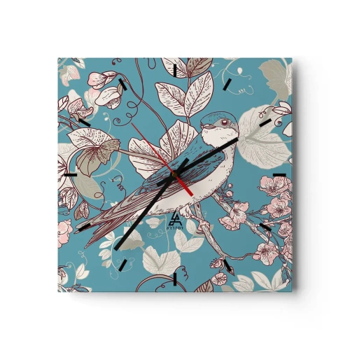 Relógio de parede - Relógio em vidro - Cantos no choupo-branco - 30x30 cm