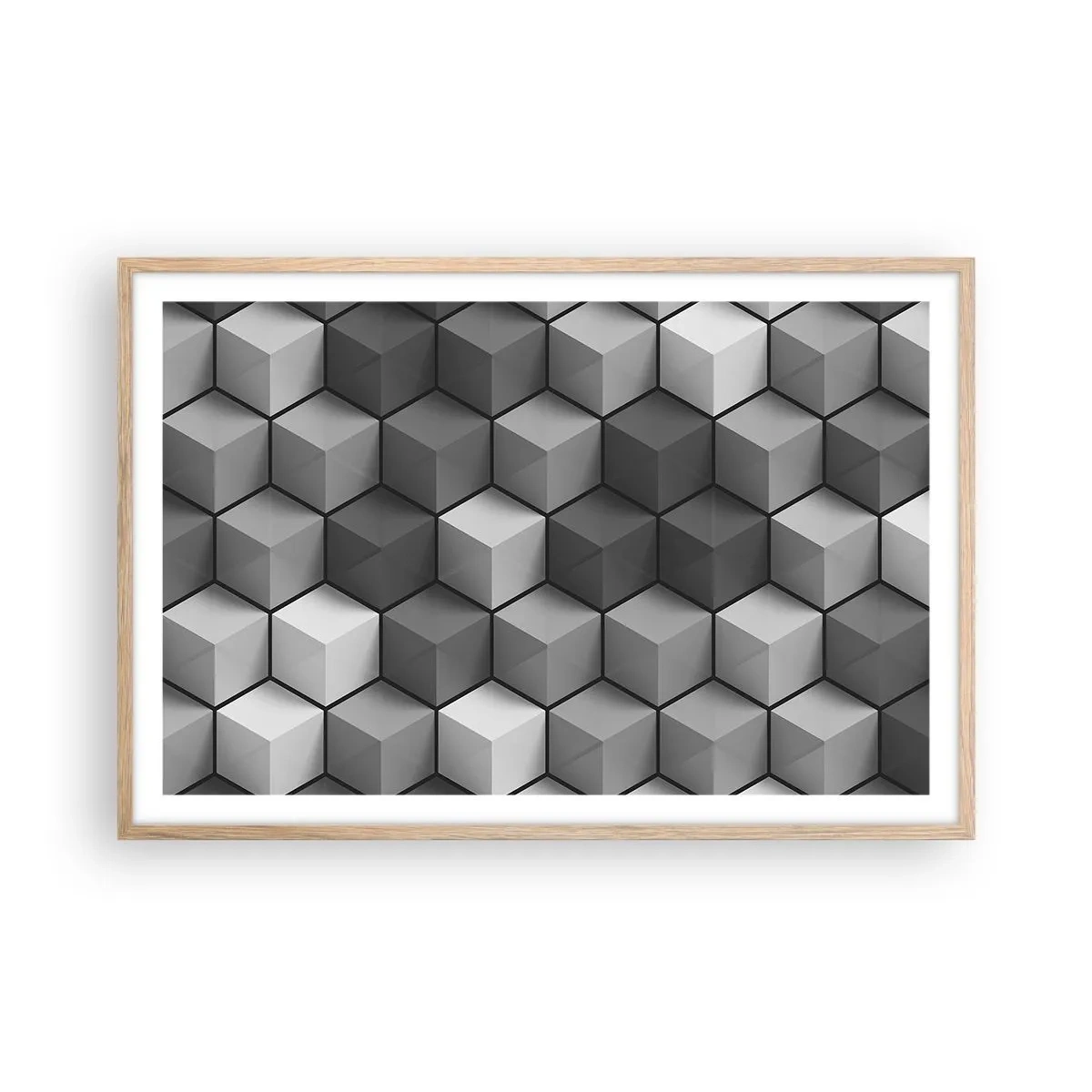 Pôster com moldura de carvalho claro - Quebra-cabeça cubista - 91x61 cm