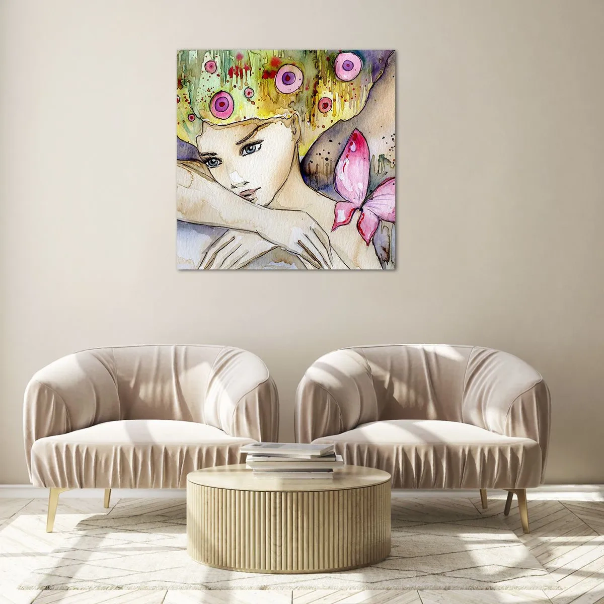 Quadro em vidro - Princesa borboleta - 30x30 cm