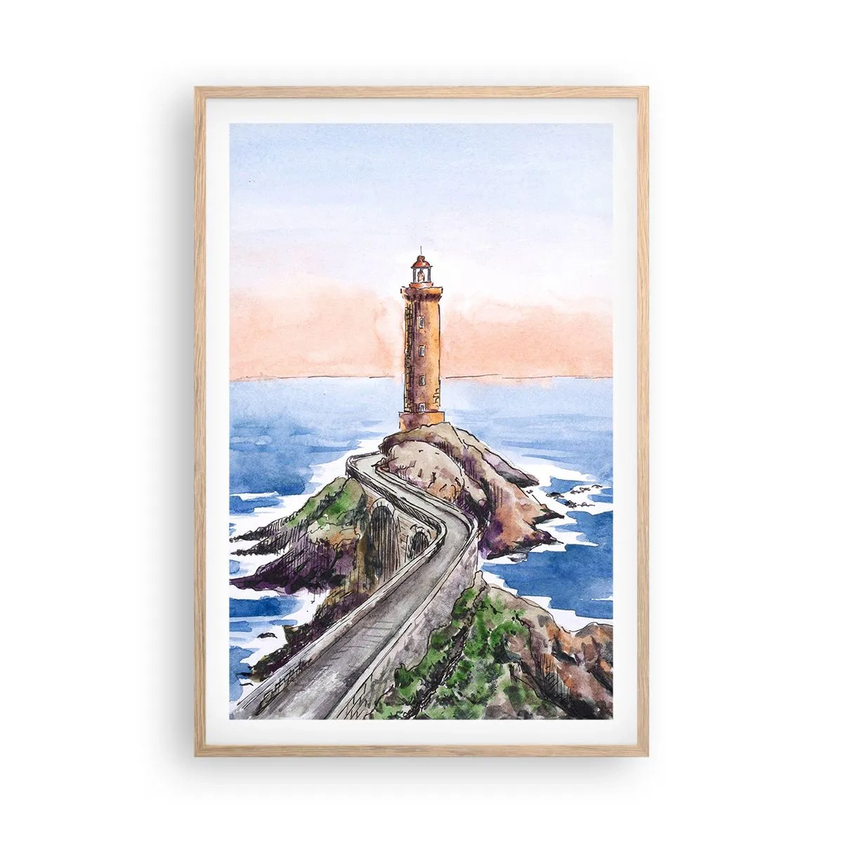 Pôster com moldura de carvalho claro - De frente para o mar - 61x91 cm