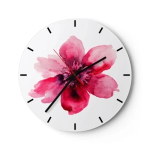 Relógio de parede - Relógio em vidro - Composição floral vermelha em aquarela - 30x30cm - Beijo carmim perfumado - Decoração de parede moderna para a sala de estar, cozinha e quarto ARTTOR