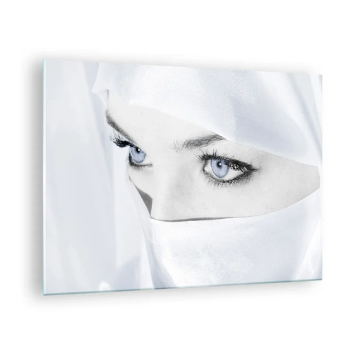 Quadro em vidro - Um retrato sutil com olhos azuis expressivos - 70x50cm - Direto das mil e uma noites - Decoração de parede moderna para a sala de estar e quarto ARTTOR